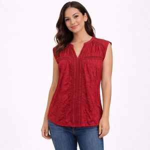 Women's Sundance Red Textured Short Sleeve Blouse M